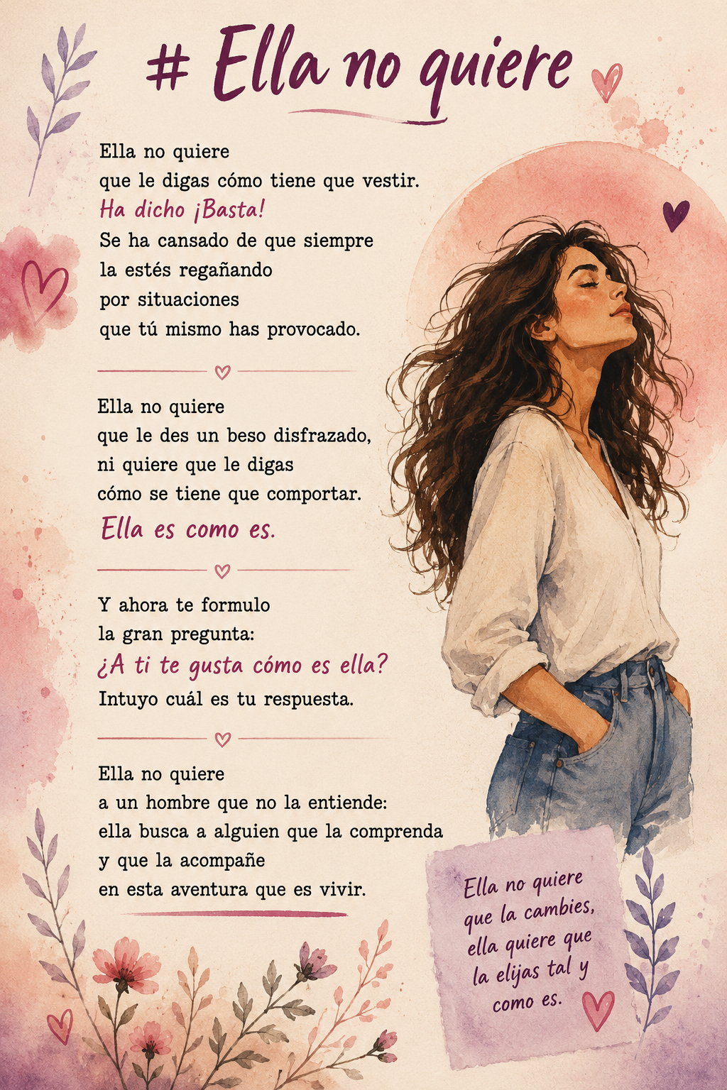 Poema sobre la libertad de la mujer: análisis literario y educativo: Ella no quiere