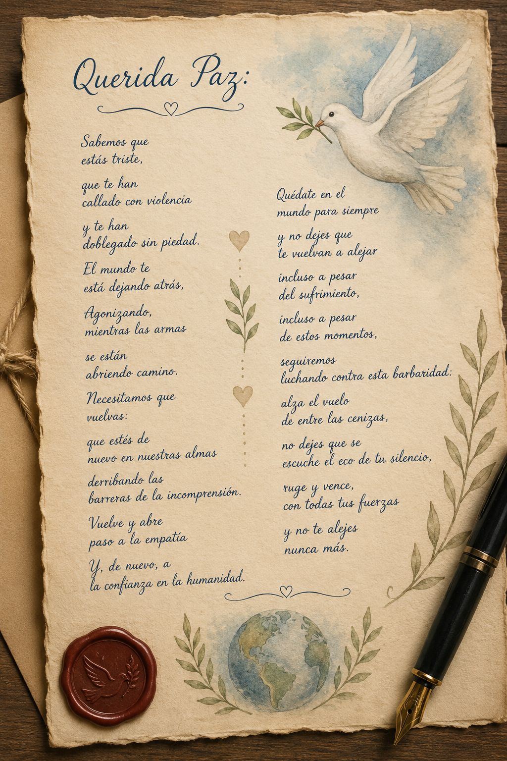 Poema corto sobre la paz, con vídeo, para recitar. Querida paz
